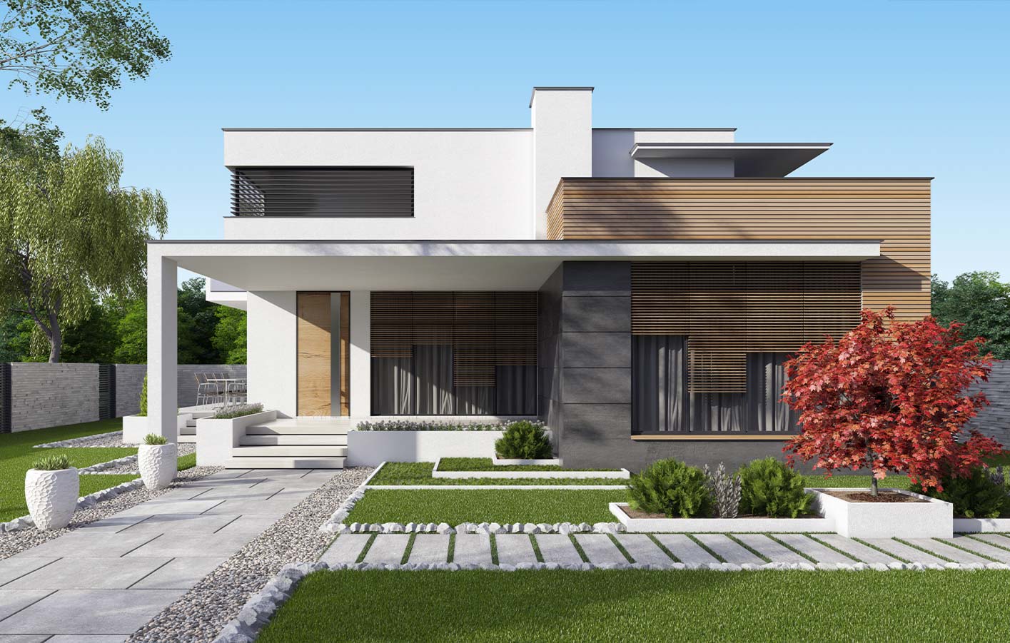 moderne Haus mit Teilholzfassade